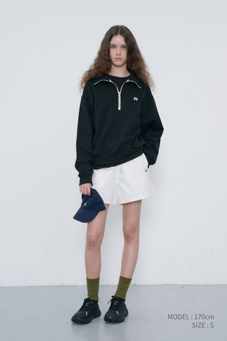 UNISEX LEATHER LOGO HALF ZIP-UP SWEATSHIRT BLACK