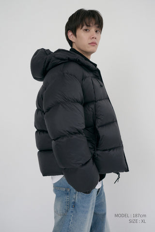 UNISEX HOODED VOLUME GOOSE DOWN JACKET BLACK