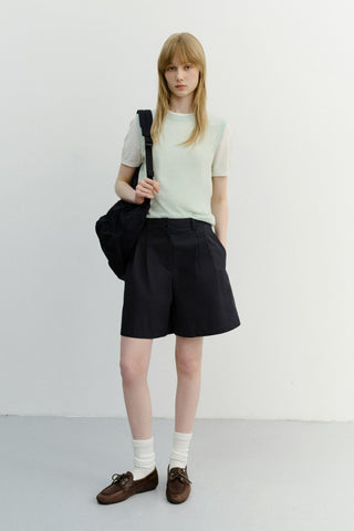 DOUBLE PLEATED BERMUDA SHORTS NAVY