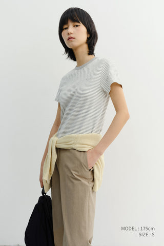 ESSENTIAL STRIPE LOGO T-SHIRT CREAM GREY STRIPE