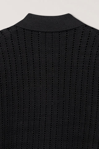 CROCHET COLLARED CARDIGAN BLACK