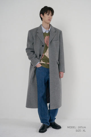 UNISEX 2-WAY 3 BUTTON CASHMERE COAT MELANGE GREY