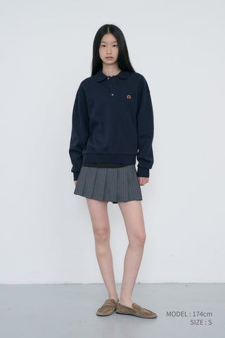 UNISEX LEATHER LOGO COLLARED T-SHIRT FRENCH NAVY