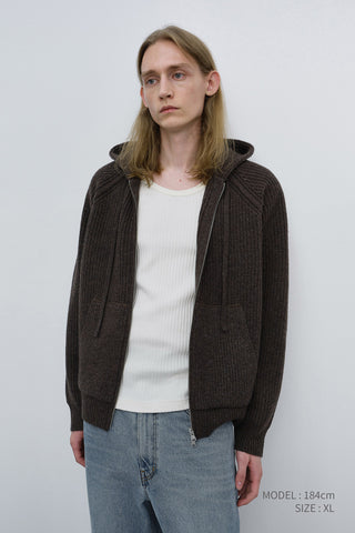 UNISEX HOODED KNIT CARDIGAN BROWN