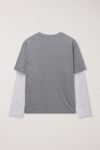 UNISEX LAYERED SET-UP T-SHIRT MELANGE GREY OFF WHITE
