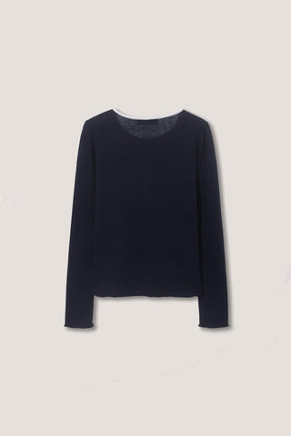 BUTTONED ROUND-NECK KNIT TOP NAVY