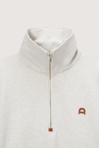 UNISEX LEATHER LOGO HALF ZIP-UP SWEATSHIRT OATMEAL MELANGE