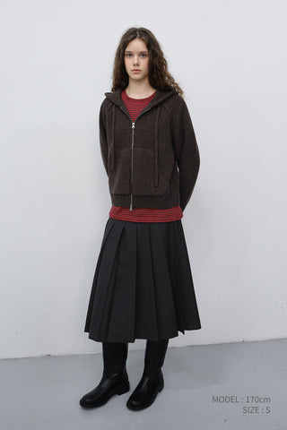 UNISEX HOODED KNIT CARDIGAN BROWN