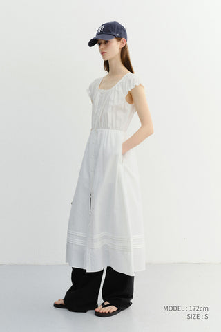 SLEEVELESS SHIRRING DRESS WHITE