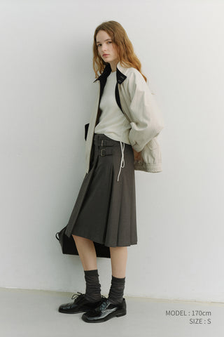 PLEATS MIDI SKIRT GREY