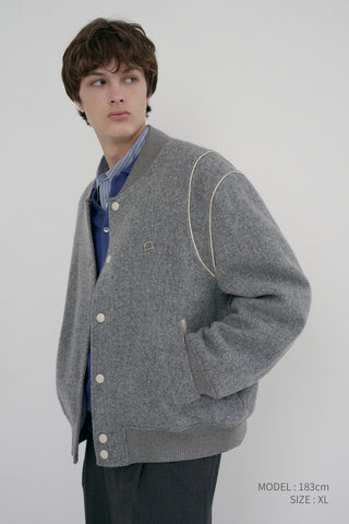 UNISEX BOUCLE WOOL VARSITY JACKET MELANGE GREY