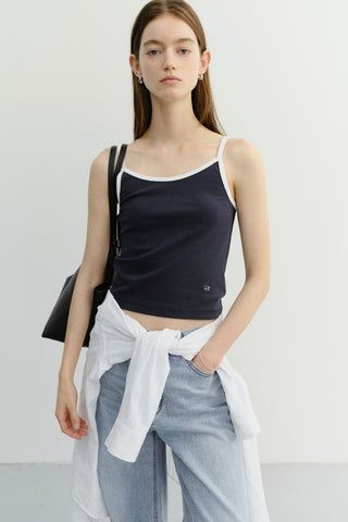 2-TONE TRIM SLEEVELESS TOP NAVY IVORY