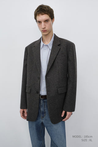 UNISEX CLASSIC 2 BUTTON WOOL BLAZER CHARCOAL BROWN