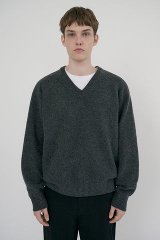 UNISEX SOFT VOLUME V-NECK SWEATER CHARCOAL GREY