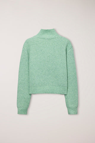 UNISEX HIGH NECK BUTTON CARDIGAN SOFT GREEN