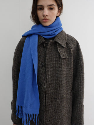 FRINGED CASHMERE MUFFLER KOVALT BLUE