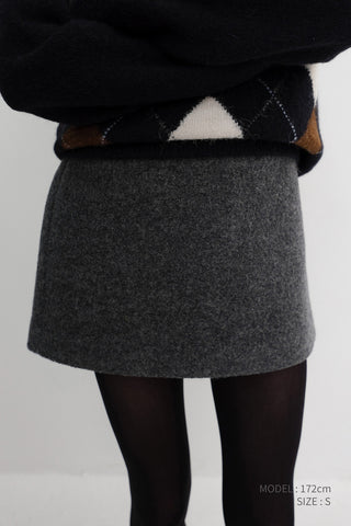 WOOL MINI SKIRT MELANGE GREY
