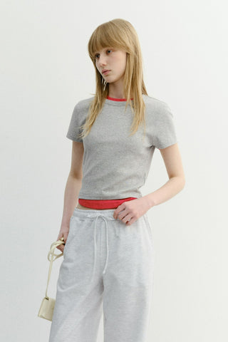 CROPPED SLIM TOP MELANGE GREY