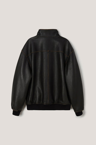 UNISEX STAND COLLARED LEATHER BLOUSON BRUSHED BLACK