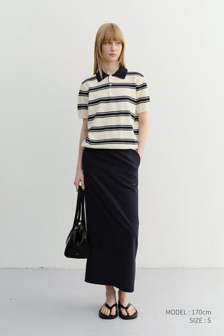 UNISEX MULTI STRIPED POLO KNIT CREAM NAVY