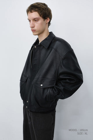 UNISEX OVERSIZED VINTAGE LEATHER BLOUSON BLACK