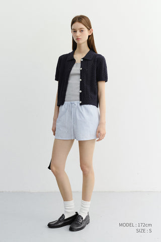 COLLARED HALF SLEEVE CARDIGAN NAVY