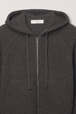 UNISEX HOODED KNIT CARDIGAN BROWN