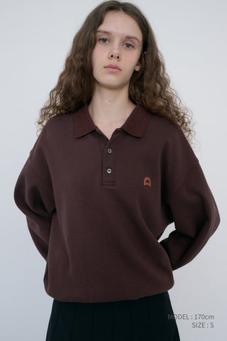 UNISEX LEATHER LOGO COLLARED T-SHIRT BROWN