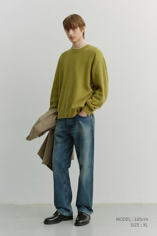 UNISEX BUTTONED CREWNECK SWEATER OLIVE