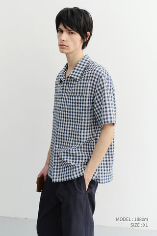 UNISEX CHECKED PAJAMA SHIRT NAVY CHECK