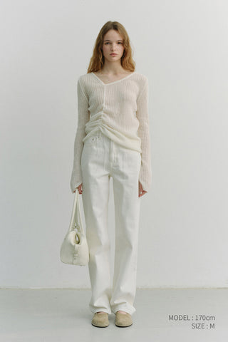 2-WAY SHIRRING KNIT TOP IVORY