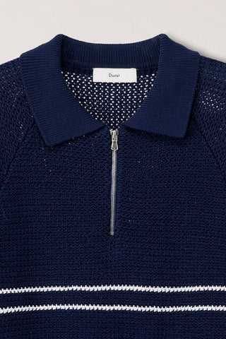 HALF ZIP-UP STRIPED POLO KNIT DARK NAVY