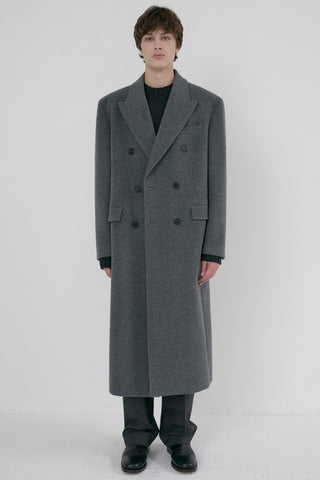 UNISEX TAILORED DOUBLE-BREASTED CASHMERE COAT MELANGE GREY