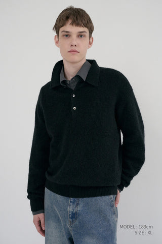 UNISEX HAIRY COLLARED SWEATER BLACK
