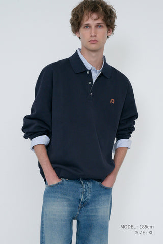 UNISEX LEATHER LOGO COLLARED T-SHIRT FRENCH NAVY