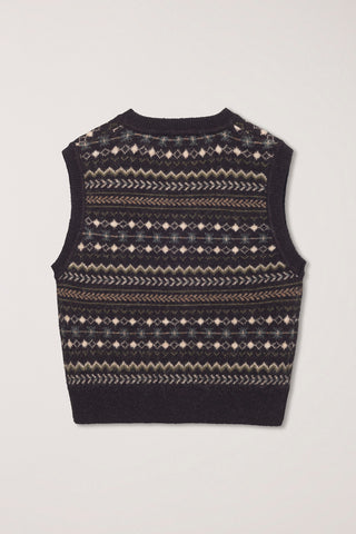 UNISEX CRAFTED V-NECK KNIT VEST DEEP BROWN