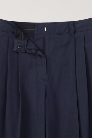 DOUBLE PLEATED CHINO SLACKS NAVY