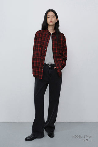 UNISEX CHECKED FLANNEL BD SHIRT RED