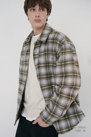 UNISEX QUILTED FLANNEL SHIRT KHAKI CHECK