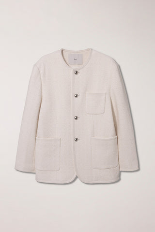 UNISEX COLLARLESS TWEED JACKET CREAM