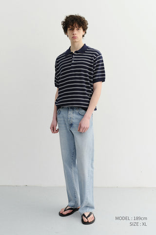 UNISEX SOFT STRIPED POLO KNIT NAVY