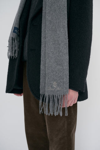 FRINGED CASHMERE MUFFLER MELANGE GREY