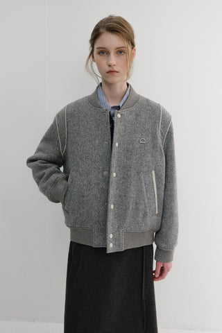 UNISEX BOUCLE WOOL VARSITY JACKET MELANGE GREY