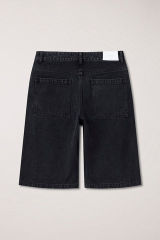 PLEATED BERMUDA DENIM SHORTS BLACK