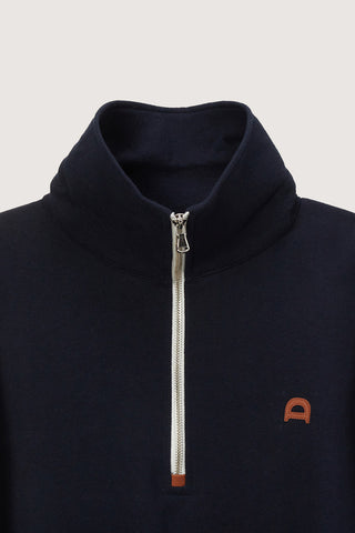 UNISEX LEATHER LOGO HALF ZIP-UP SWEATSHIRT FRENCH NAVY