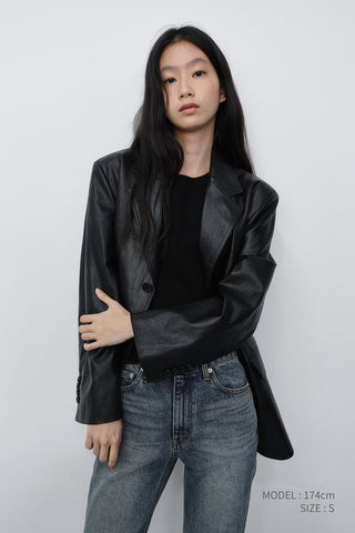 UNISEX RELAXED ALTER-LEATHER HALF JACKET BLACK