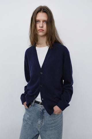 UNISEX V-NECK CARDIGAN BLUE NAVY