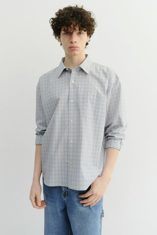 UNISEX CROPPED CHECKED SHIRT SOFT BLUE CHECK