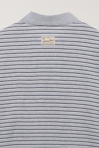 UNISEX STRIPED LOGO COLLARED T-SHIRT GREY