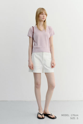 SUMMER LINEN V-NECK KNIT SOFT PINK